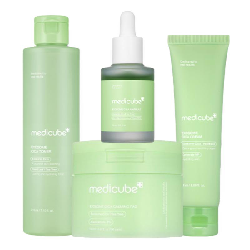 medicube Exosome Cica Calming Skincare Set Toner Pad 100 Pads + Toner 210ml + Ampoule 30ml + Cream 50ml