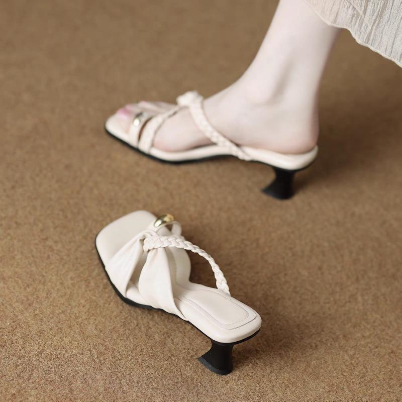 Fashion High Heels Women Clip Toe Slippers Summer Retro Fashion Shoes Designer Dress Elegant Woman Sandals 2025 Trend Brand Mujer Shoes