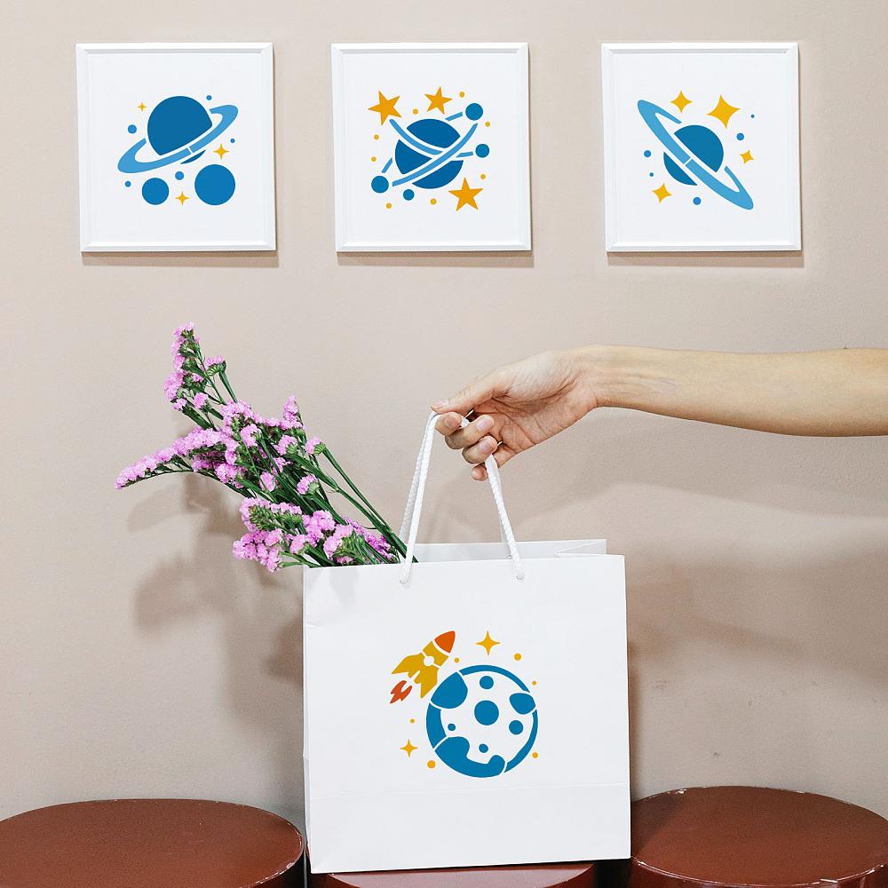 PET Hollow Out Drawing Painting Stencils for DIY Scrapbook Photo Album Planet 150x150mm 12pcs/set