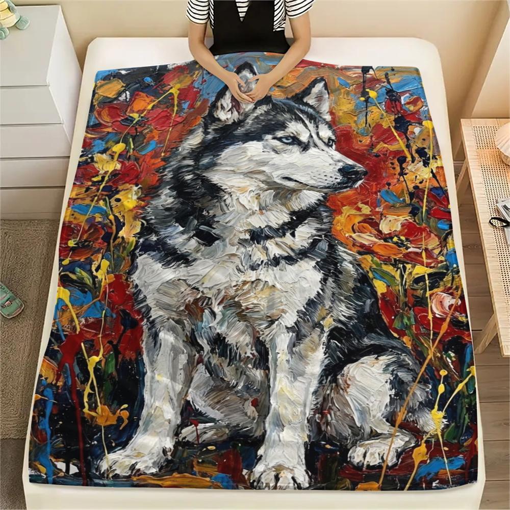 

Husky Dog Print Flannel Blanket, High quality Comfortable for All Seasons, Home Decor, Warmth and Comfort, Perfect for Christmas Gifts67 80cm x 120cm