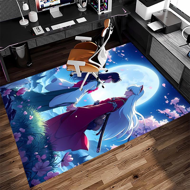 1pc Inuyasha & Kagome Print Area Rug - Soft,Washable Non-Slip Indoor Mat for Office Chairs,Living Room,Home Office Decorative Rug