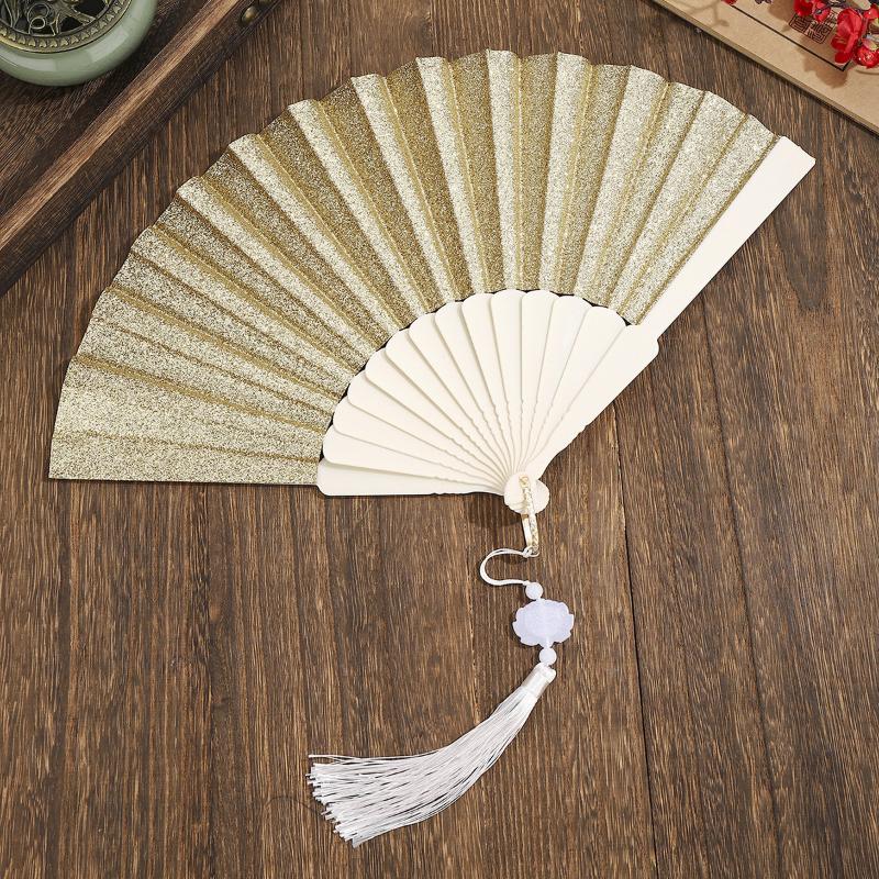 Vintage Folding Fan Chinese Style Dance Performance Hand Fans Gold Powder Plastic Fan Art Craft Gift Home Decor