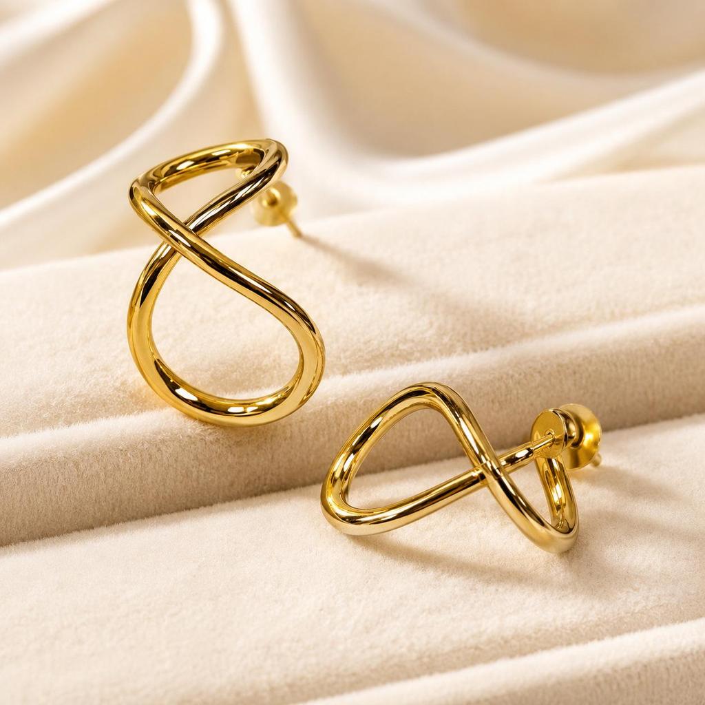 Trendy Gold Curve Figure-Eight Stainless Steel Stud Earrings