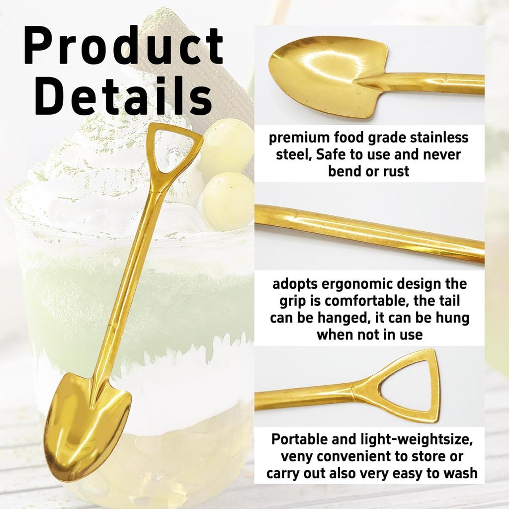 pson 20Pcs 6 Inch Shovel Shape Demitasse Stainless Steel Coffee Spoon for Dessert, Tea, Ice Cream, Appetizers, Party Supplies(Style1, Gold)