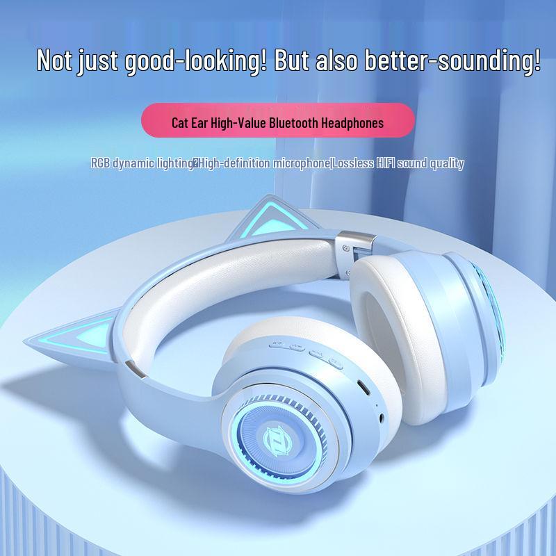 Leuchtende Kabellose Katzenohren Bluetooth Over-Ear Kopfhörer 2025 - Gaming & Sport, Starker Bass, Kompatibel mit Mobil & PC