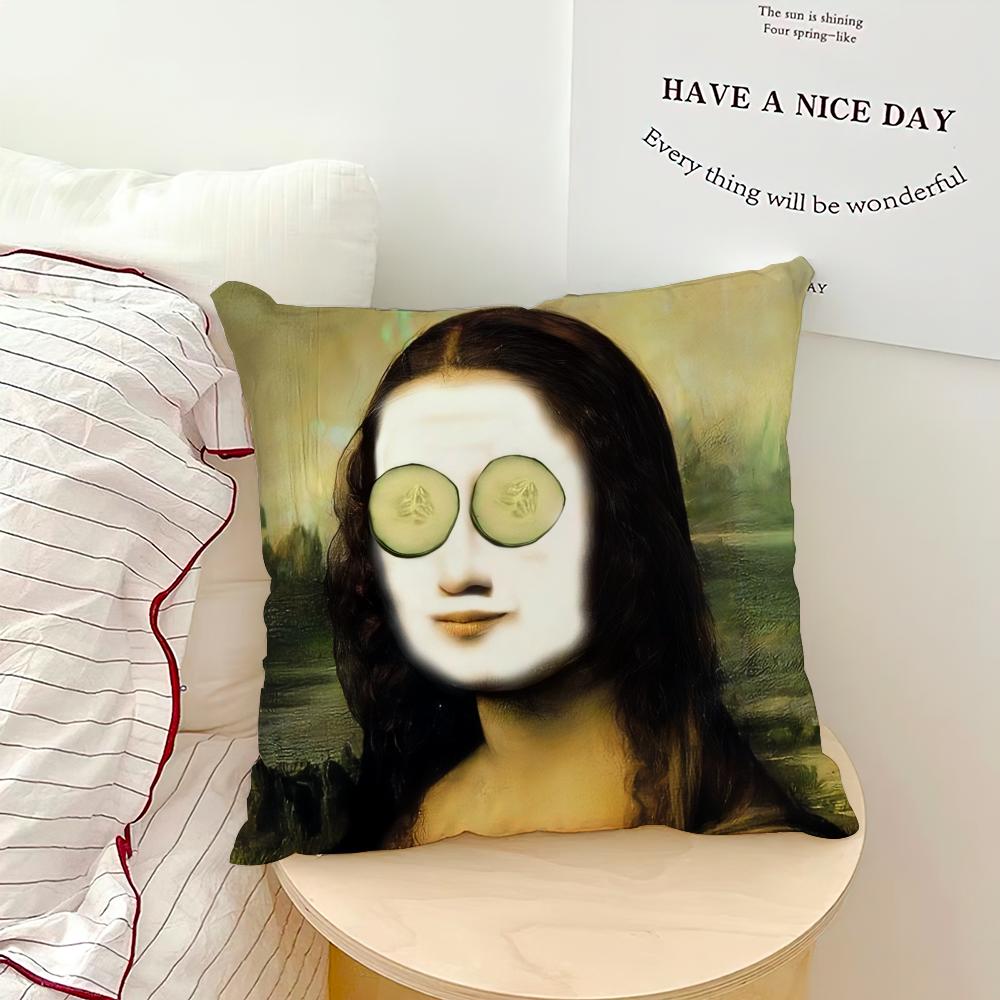 Aesthetic Art Mona Lisa Funny Pillow Case Sofa Living Room Bedroom Headboard Backrest Cushion Square Cushion Nap Time