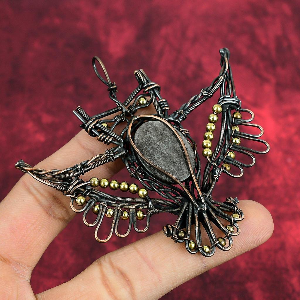 Silver Sheen Obsidian Pendant Copper Wire Wrapped Owl Pendant Handmade Copper Jewelry Awesome Gemstone Pendant Silver Sheen Obsidian Jewelry