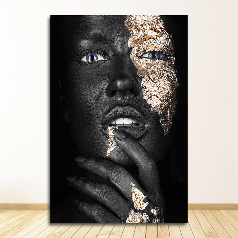 African Art Black and Gold Woman Oil Painting On Canvas Cuadros Posters and Prints Scandinavian Wall Art Picture for Living Room