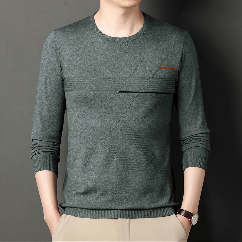 Smart Casual Sping Autumn Men O-Neck Sweaters Patchwork Thin Fashion All-match Business Long Sleeve Loose Pullovers Knitted Tops