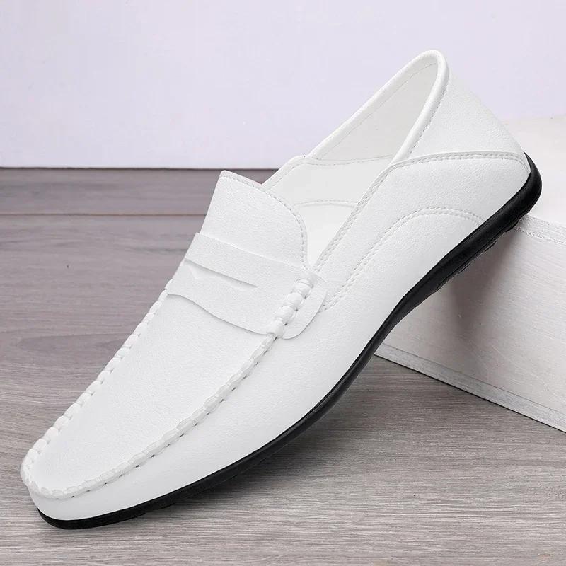 Mocasines de Verano para Hombre Vestido de Boda Blanco Mocasines para Conducir Calzado Zapatos Casuales de Hombre Piel Partida Slip On Ligeros Zapatos Masculinos