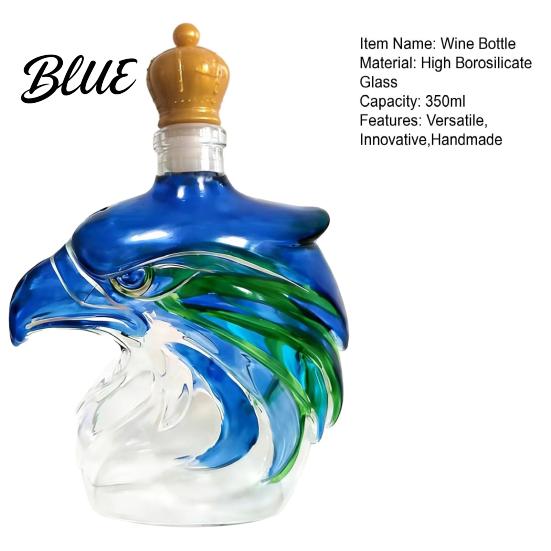 Handgeblasener Whiskey-Dekanter Adlerförmig 350ml Handgefertigtes Bleifreies Glas Dekorative Flasche Verschluss Geschenk für Bourbon-Liebhaber Sammler Wiederverwendbarer Verschluss