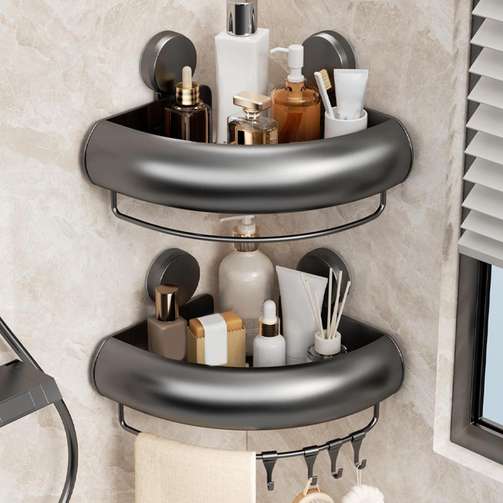 Shower Shelves Suction Cup With Hooks Storage Shower Shelf Corner Wall Rack For Home Bathroom Kitchen Towel Shampoo Body Wash