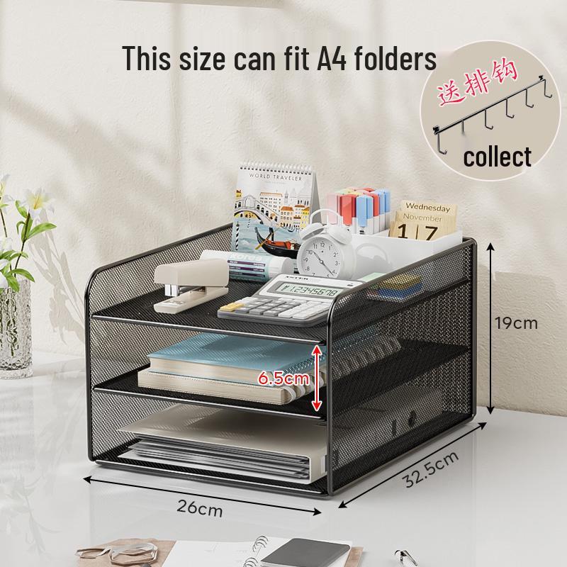 Desktop Metal File and Document Holder - Layered Office Rack & Book Stand