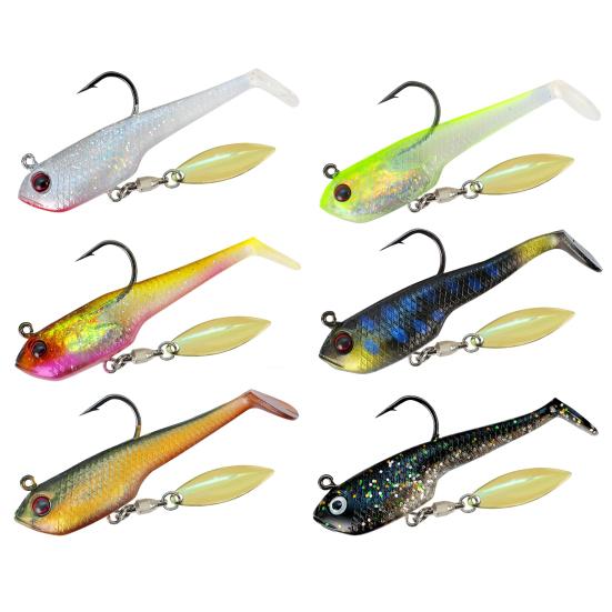 6Pcs Soft Fishing Lures Artificial Baits with Sharp Hook Realistic Looking Bright Color T-Tail Fake Baits Swimbait Fishing Tackle