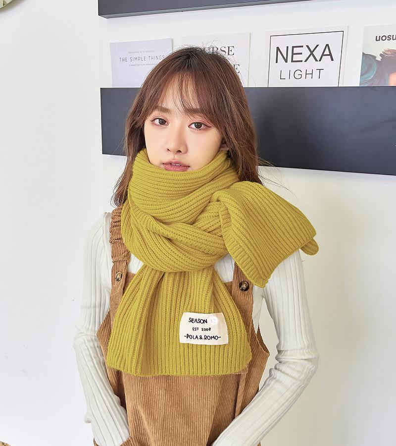 Autumn and winter versatile warm solid color knitted scarf female Korean version student red advanced sense thickened couple wool scarf