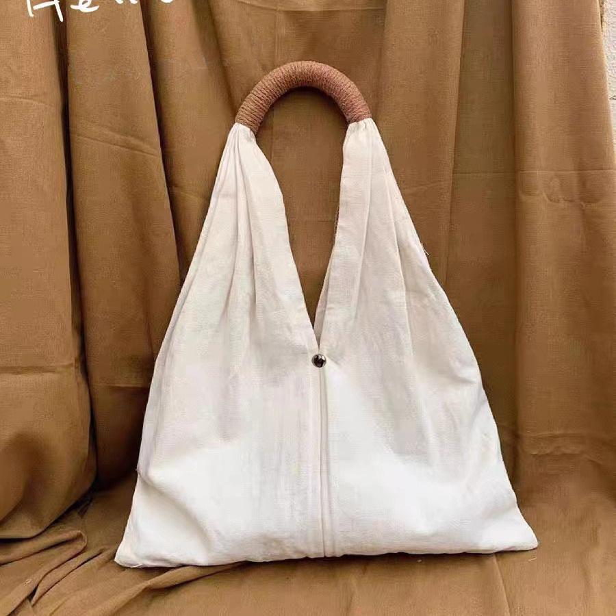 French Retro Cotton and Linen Bag Harajuku Literary and Artistic Shoulder Canvas Bag Large Capacity Pleated Shoulder Handbag