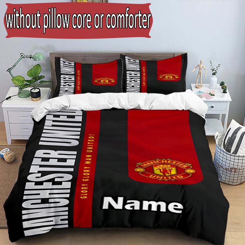 3pcs Duvet Cover Set (1*Duvet Cover + 2*Pillowcase, Without Core), Custom Name Manchester Football F.C Pattern Bedding Set, Home Bedroom Decor Gift