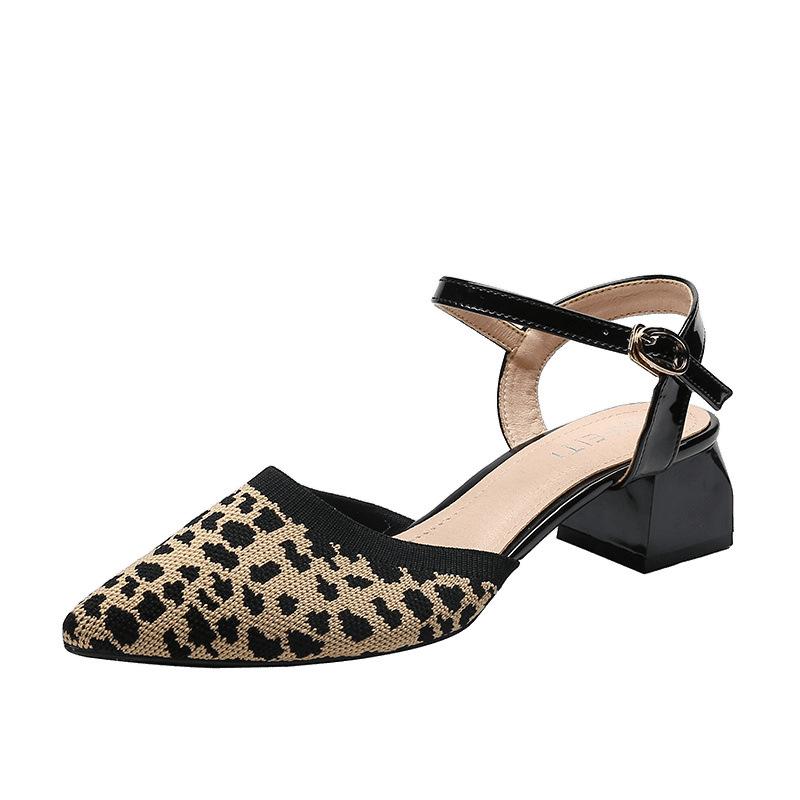 Baotou thick heel sandals large size women's shoes woven soft sole word with fashion flying woven medium heel high heel