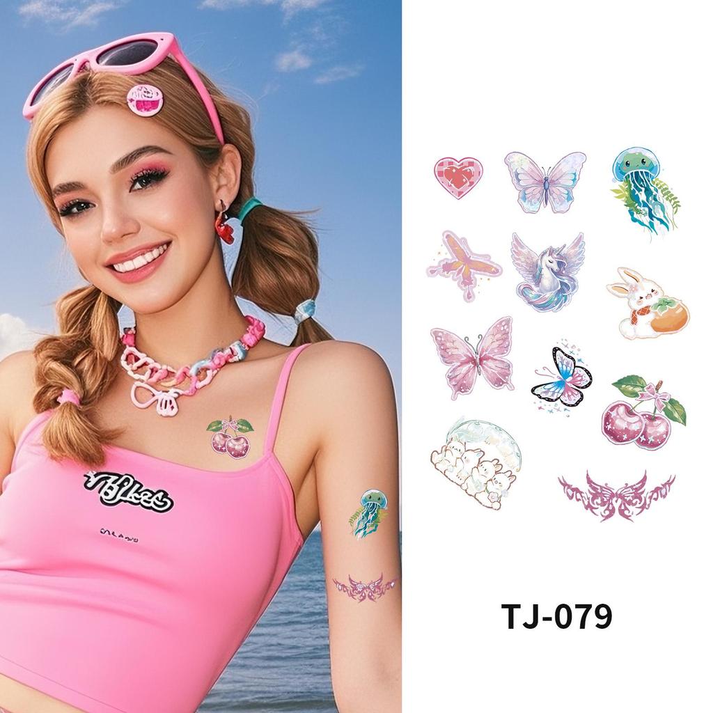 Pink Barbie Metallic Laser Tattoo Stickers - Trendy Summer Party Cool & Sweet Style