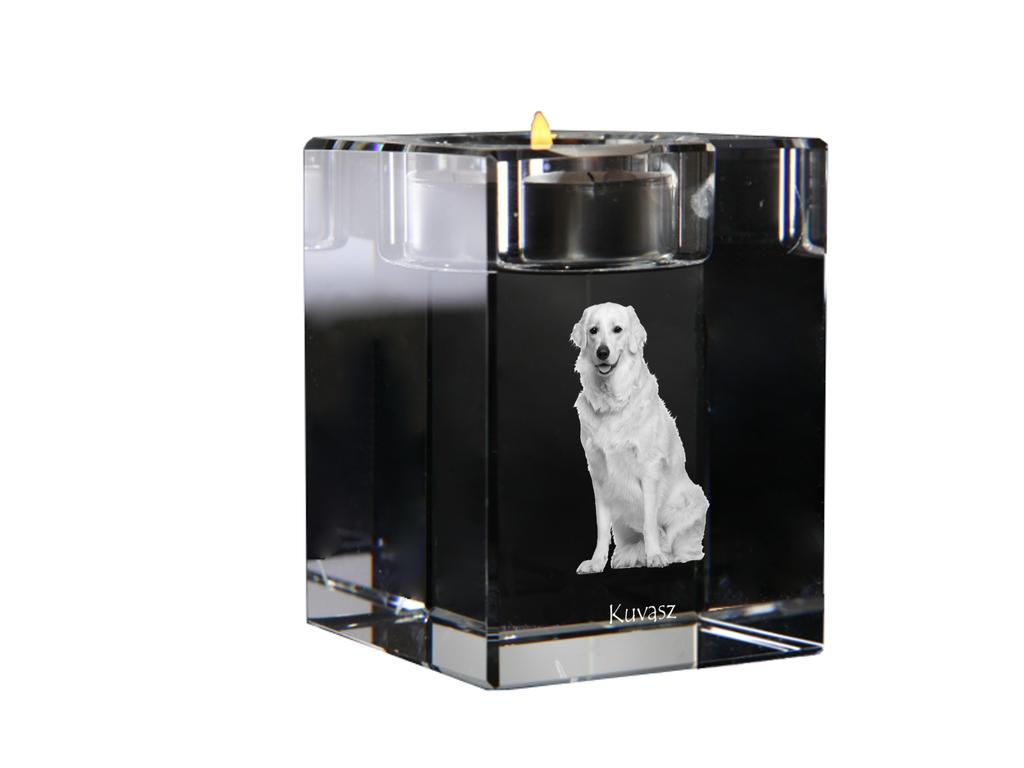Kuvasz – Candle holder with dog photo, crystal tealight holder | Art-Dog