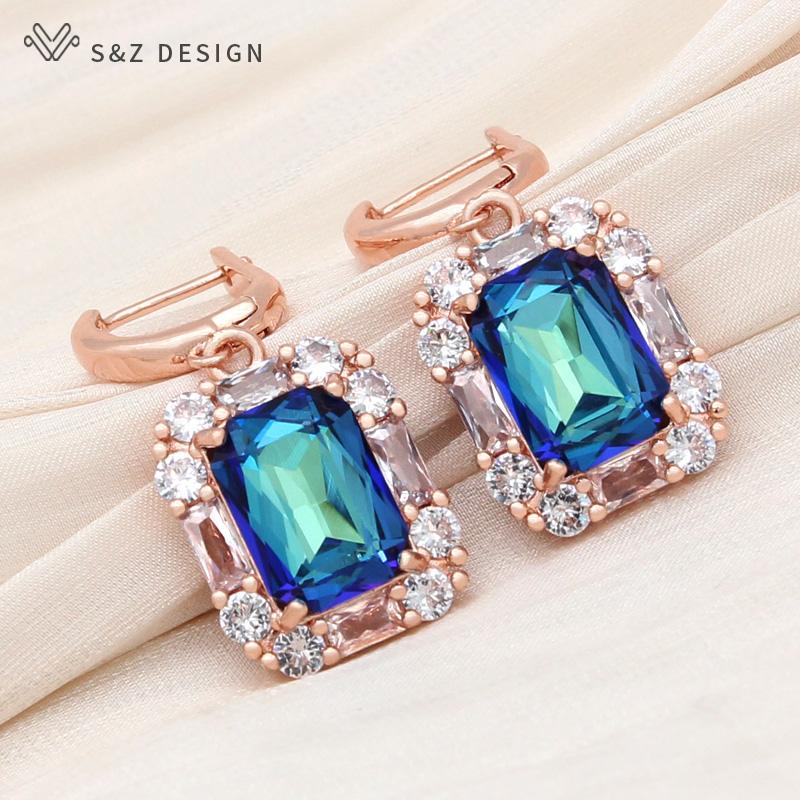 

Модные серьги-капли цвета розового золота с прямоугольными кристаллами для женщин, свадебные украшения, серьги-капли с кубическим цирконием, подарок