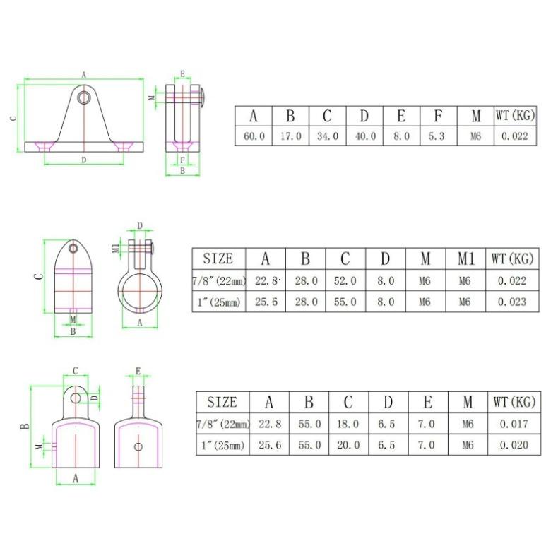 Ensemble de 12 Pièces Quincaillerie pour Taud Bimini de Bateau Marin en Nylon Embout à Œillet/Serre-Tube à Mâchoire & Charnière de Pont Accessoires de Bateau Marin