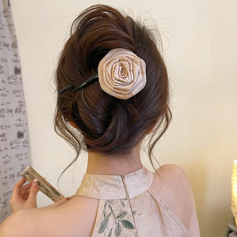 Flower Beaded Straight Hair Clip Women Twist Hair Clip Shark Clip Back Of Head Hair Accessories