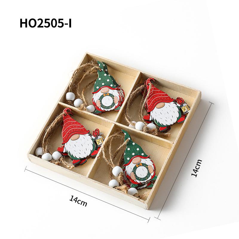 Christmas Four-Grid Faceless Old Man Wooden Ornament Gift Box with Small Pendants