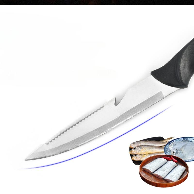 Fischmesser aus Edelstahl mit schwimmender Fischklinge, multifunktionales Küchenmesser, Outdoor-Fischmesser, Wellenschliffmesser mit Scheide