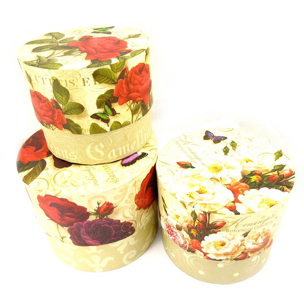 Les Trésors De Lily [K5075] - Set aus 3 stapelbaren Dosen 'Botanischer Garten' rot-beige