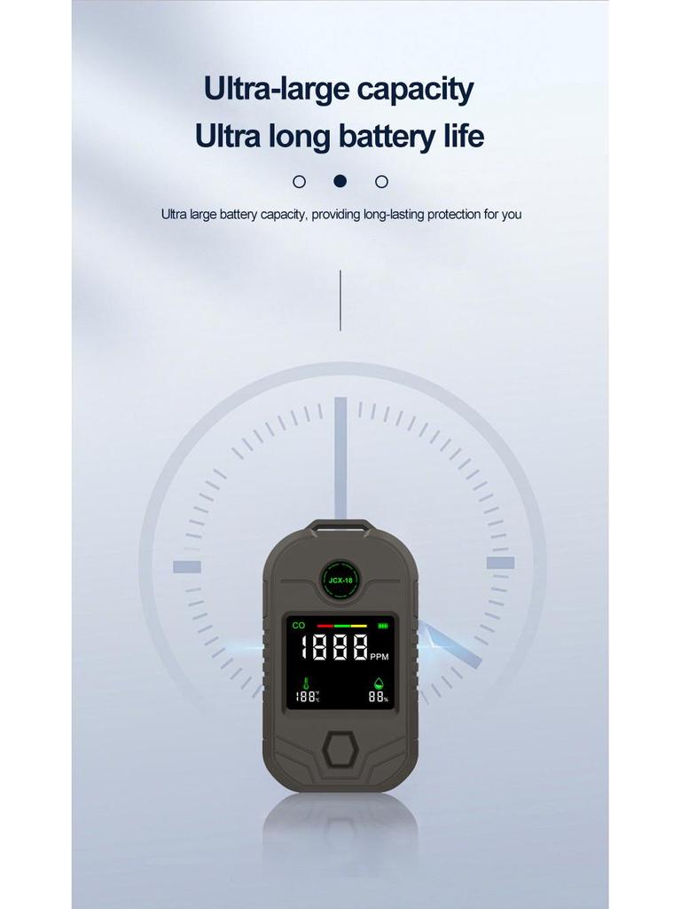 4-in-1 Portable CO Detector: Carbon Monoxide Alarm, Temperature & Humidity Monitor with Flashlight, Long-Lasting Battery