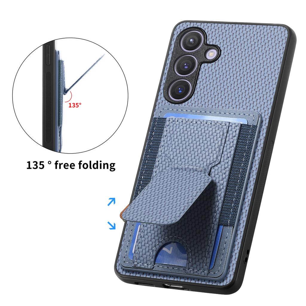 For Samsung Galaxy S25+ Case with Card Holder Kickstand Fiber Pattern Leather Back Cover