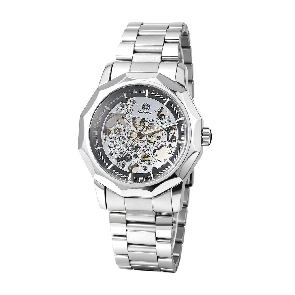 Men's Automatic Mechanical Skeleton Watch Luminous Analog Display Antique Waterproof Stainless Steel Band Casual Business Silver Gold black -