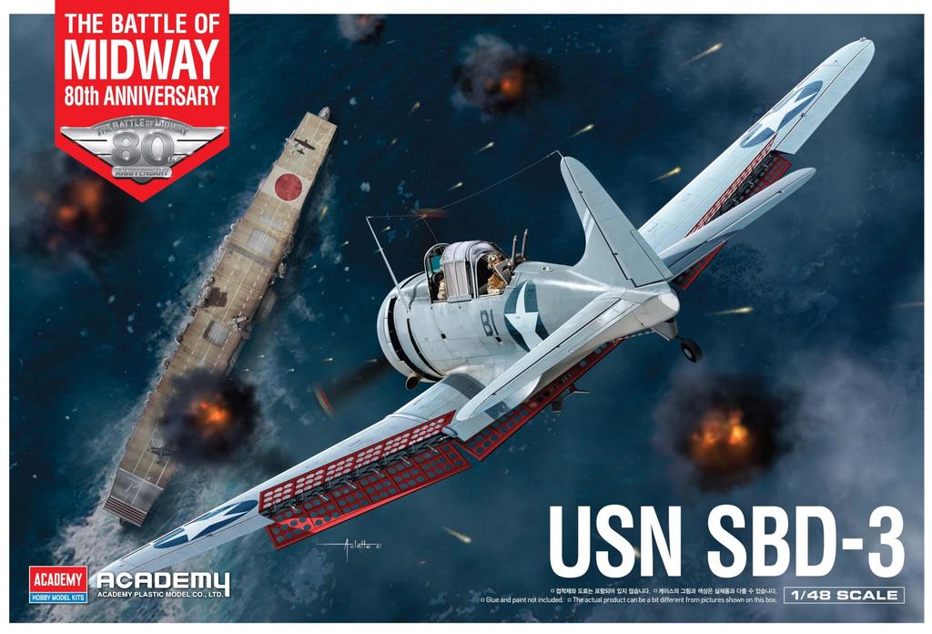 Academy Scale US Navy Dauntless Midway Operation Plastic Model Kit Molded In Color 1/48 SBD-3 12345,