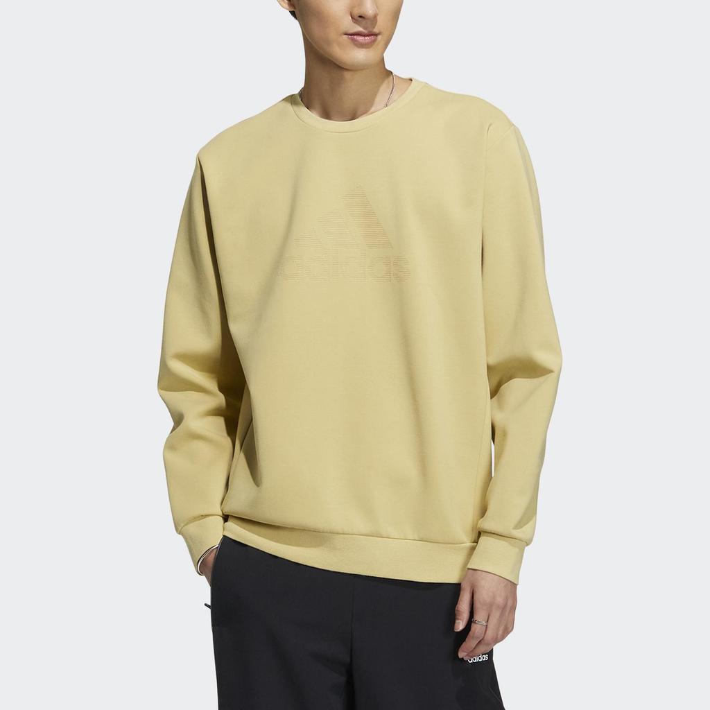 Adidas Large Logo Print Crew Neck Sweatshirt Men Tops Yellow HY5840