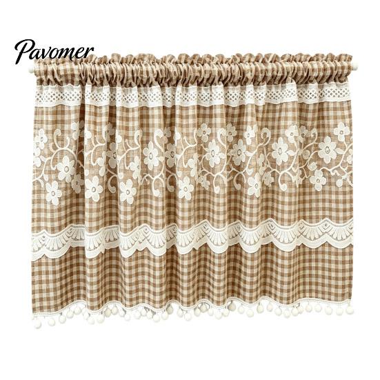 Stain Resistant Window Valance Plaid Floral Curtain, Farmhouse Valance, 1 Panel, Light Curtains Filtering Curtain with Rod Pocket for Kitchen