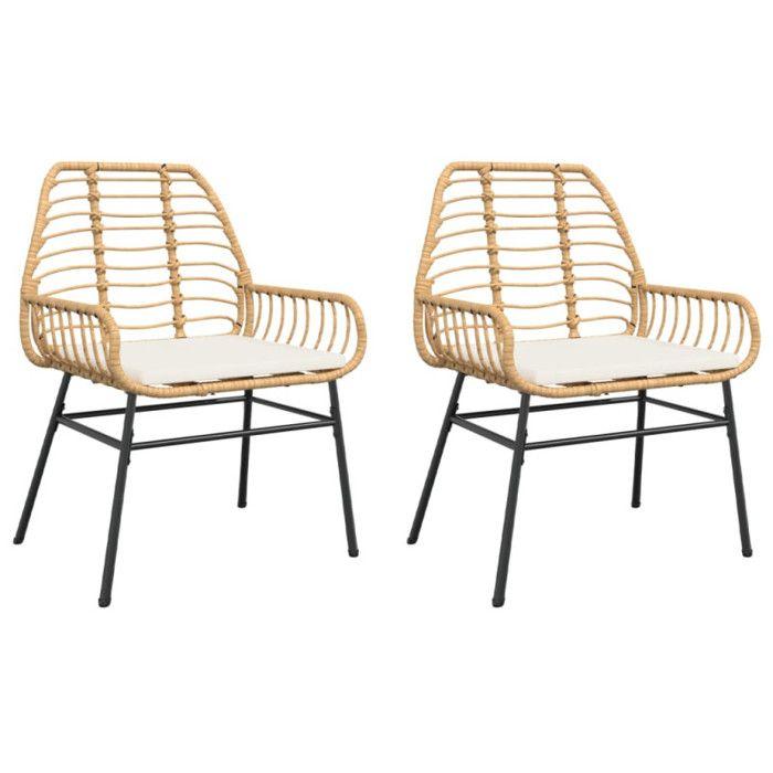 VidaXL Chaises de jardin lot de 2 et coussins marron rotin, siège de jardin, siège d'extérieur, chaise d'extérieur, siège de 369094
