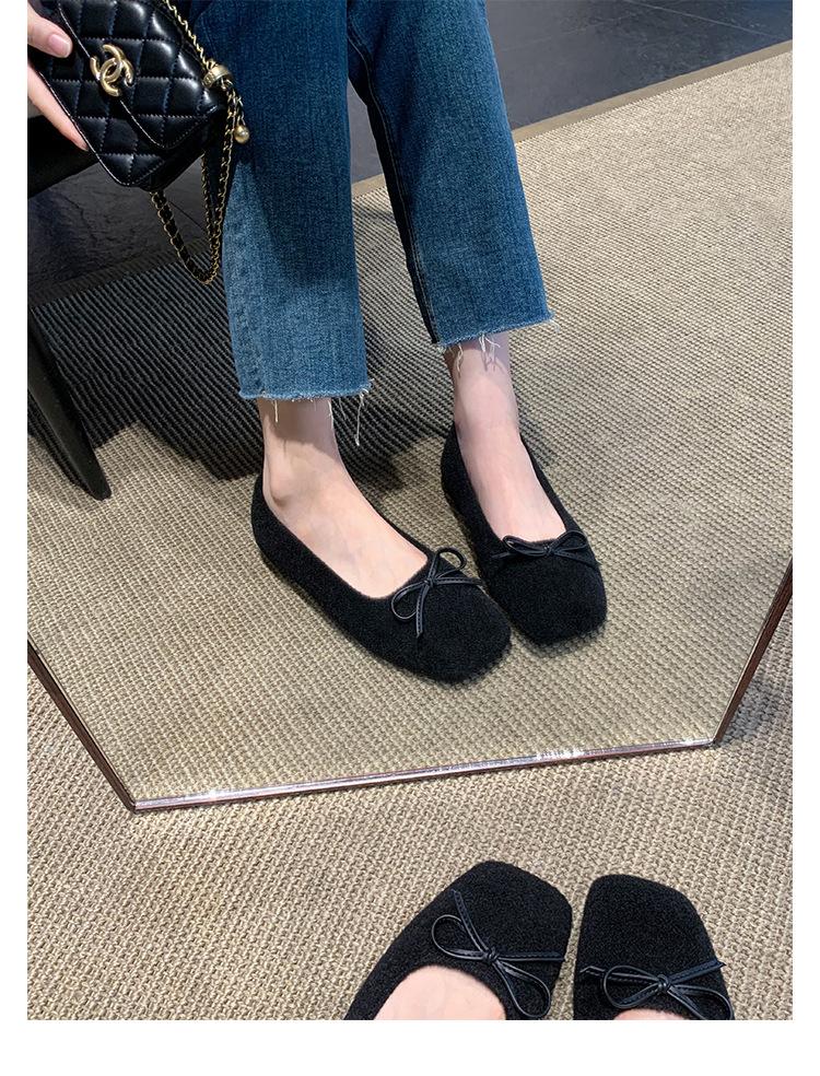 

Шерстяная версия~ Универсальные шерстяные туфли-балетки с бантом и открытым верхом женские туфли Мэри Джейн на плоской подошве пушистые туфли женская обувь 40