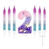 7pcs Girls Purple Mermaid Party Number 0-9 Cake Candles, 2.76 Inch Birthday Candle, Cake Topper Decoration for Birthday Party