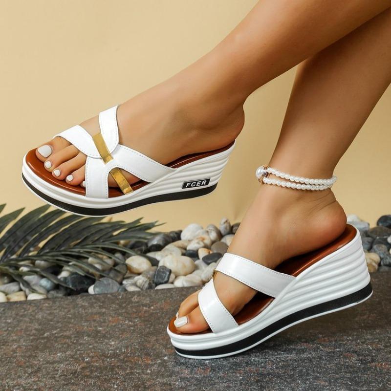Fashion Korean Fashion New Fish Mouth Wedge Fashion Casual Foreign Trade Large Size Women'S One Line Sandals And Slippers For Sandalias