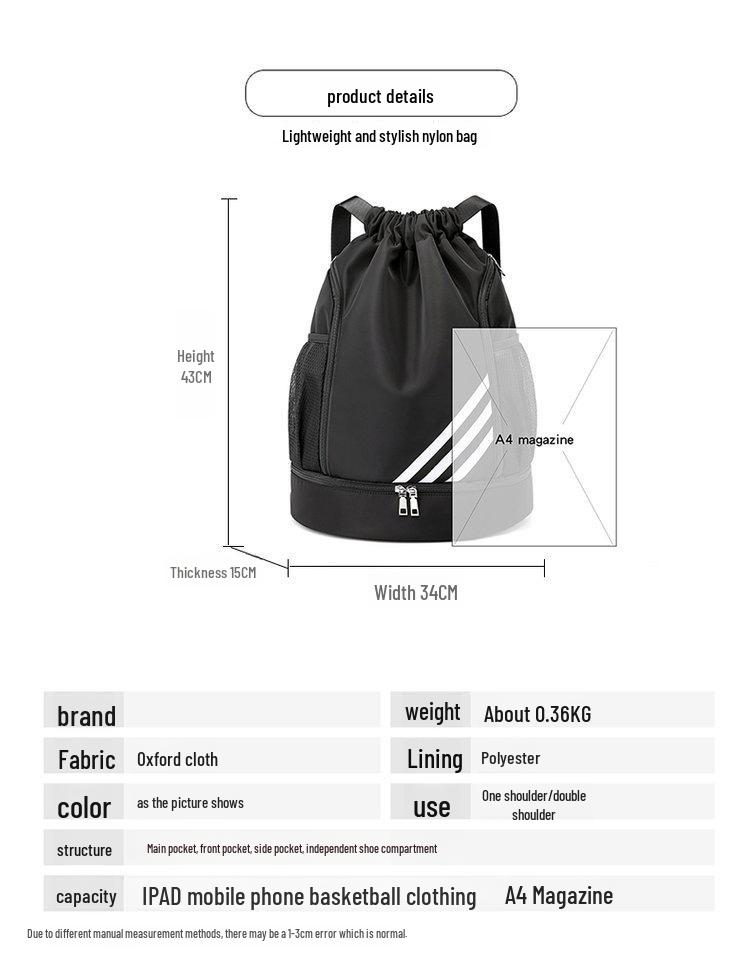 Drawstring Basketball Bag with Wet/Dry Separation, Large Capacity for Sports, Travel, Outdoor Activities.