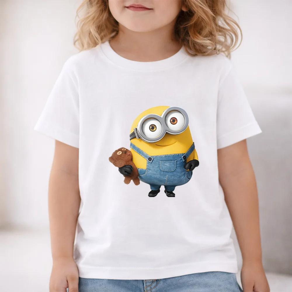 Fun Yellow Man Summer Children's T-shirt with Print for Outdoor 100% Pure Cotton Boys and Girls Comfortable Short-Sleeved Shirt