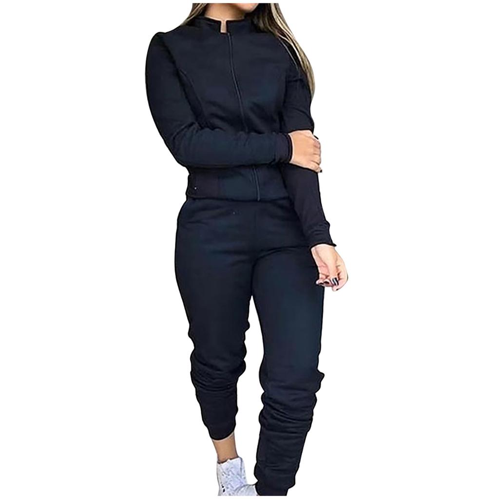 Women's Fashion Solid Color Casual Sweatshirt Loose Long Sleeve Two-Piece Suit