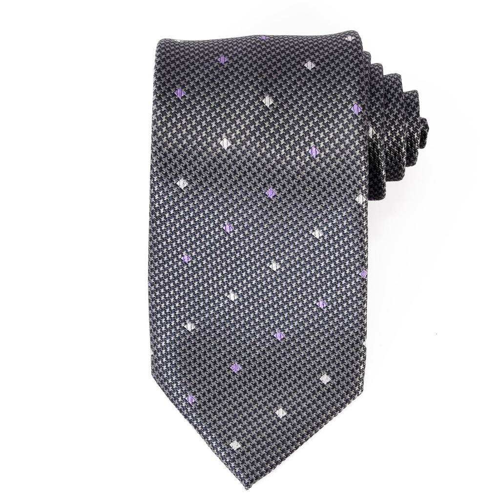 Brand Made in Nishijin Jacquard Square Fine Pattern [Michiko London] Necktie, Japan, Weave, 100% Silk, Weave, (B Pattern Gray)