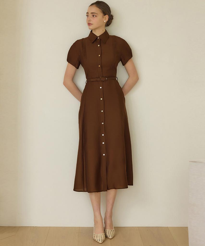 Julie And Kara 25Hs Collar 123 Terroir Line Pintuck Citrus Dress Brown