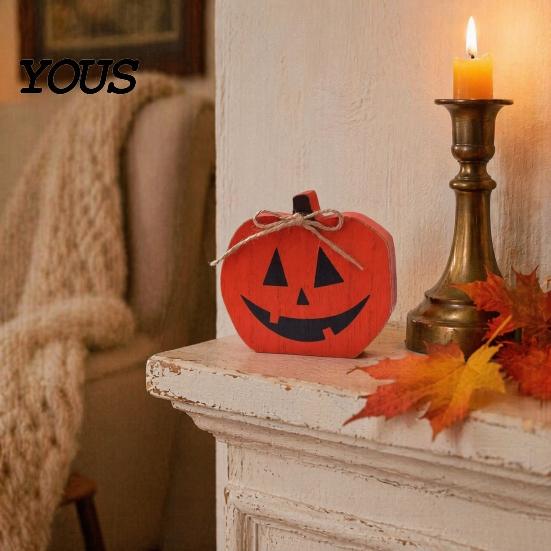 Autumn Home Accents Halloween Table Sign, Wooden Pumpkin Ghost Bat Block Rustic Tiered Tray Decor Ornament for Tabletop Office Indoor Retro