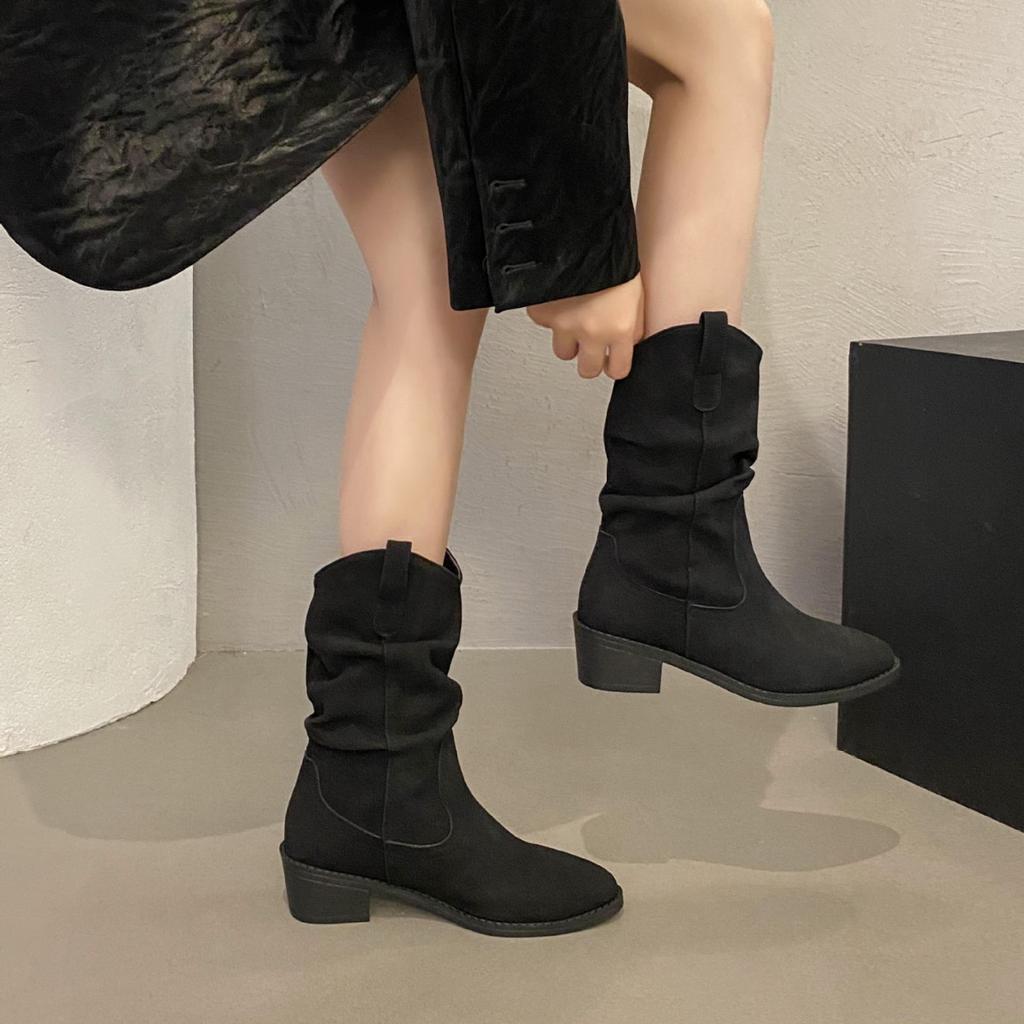 Autumn and winter large size new thick heel fashion boots European and American thin legs women's boots increase height versatile round head