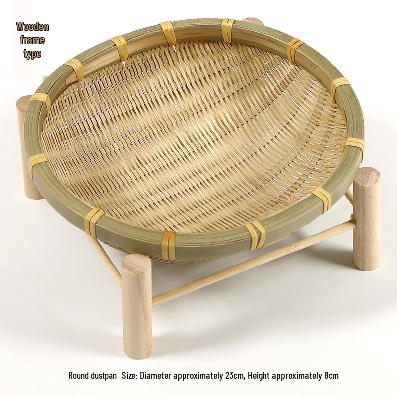Handmade Bamboo Woven Basket Set - Round Winnowing Basket and Snack Plate for Hotel or Restaurant Use