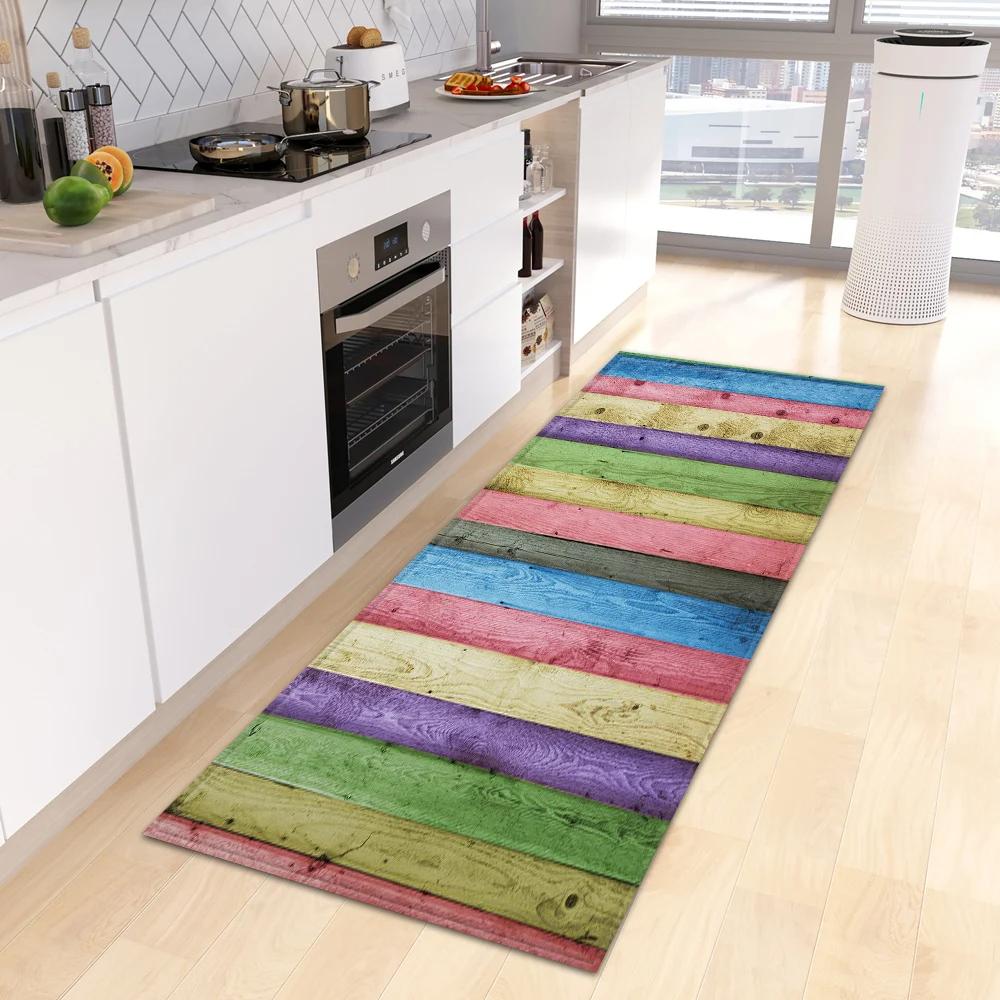 Wood Grain Kitchen Rug Bedroom Entrance Doormat Anti-Slip Living Room Floor Decor Carpet Home Bath Hallway Foot Mat Custom Made