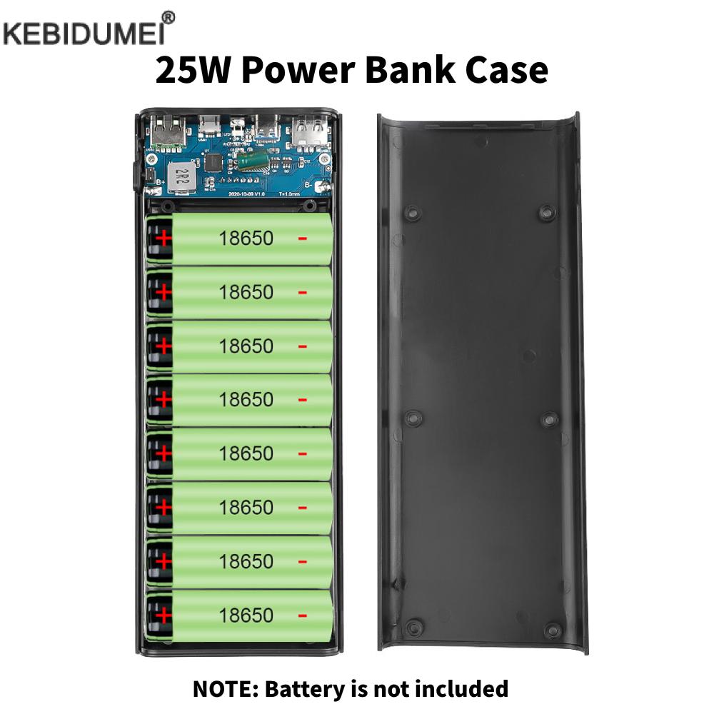 25W 8*18650 Power Bank Cases Battery Holder Portable Dual USB Type C Charge Shell for iPhone Xiaomi Huawei 18650 Battery Cases